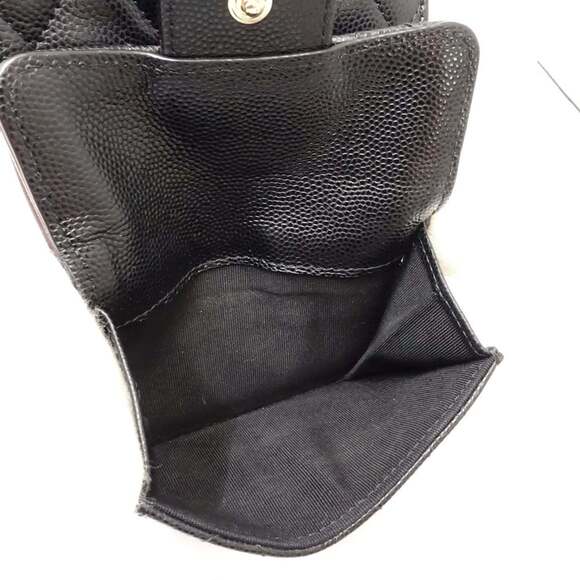 CHANEL Authentic Black Caviar Leather Logo Wallet